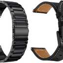 YEEJOK Vivoactive 6/5/3 Bands for Men Women, 20mm Watch Bands Replacement Metal + Leather Compatible for Garmin Venu/Venu Sq/Venu 2 Plus/Vivoactive 3 Music/Forerunner 645/245 Smartwatch-2 Pack (Black & Black)