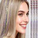 Rainbow Hair Tinsel Extensions, Sparkle Strands for Styling, Clip In, Mixed Colors, Salon Quality Hair Accessories,Fairy Hair Party Kit for Women for Festivals Cosplays, Party Daily (24 Inch 12 Pcs)