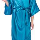 Children's Silk Stain Pure Kimono Wedding Dressing Gown Kimono Robes Bridal Lingerie Sleepwear (6, Blue)