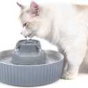 2.1L Ceramic Cat Water Fountain-for Cats and Dogs, 360 Ceramic Pet Fountain-70 Oz Large Water Capacity - Whisper-Quiet Water Flow-Great for Shy or Timid Pets - Fresh, Filtered Water (Grey)