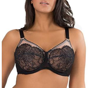 Smart & Sexy Women's Plus-Size Lace Mesh Unlined Underwire Full Coverage Bra, Black Hue with Blushing Rose, 36DDD