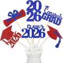 8 x 24Pcs 2026 Graduation Centerpieces Sticks Red and Blue, Class of 2026 Graduation Party Centerpieces for Tables 2026 Red and Blue 2026 Table Centerpieces Decorations
