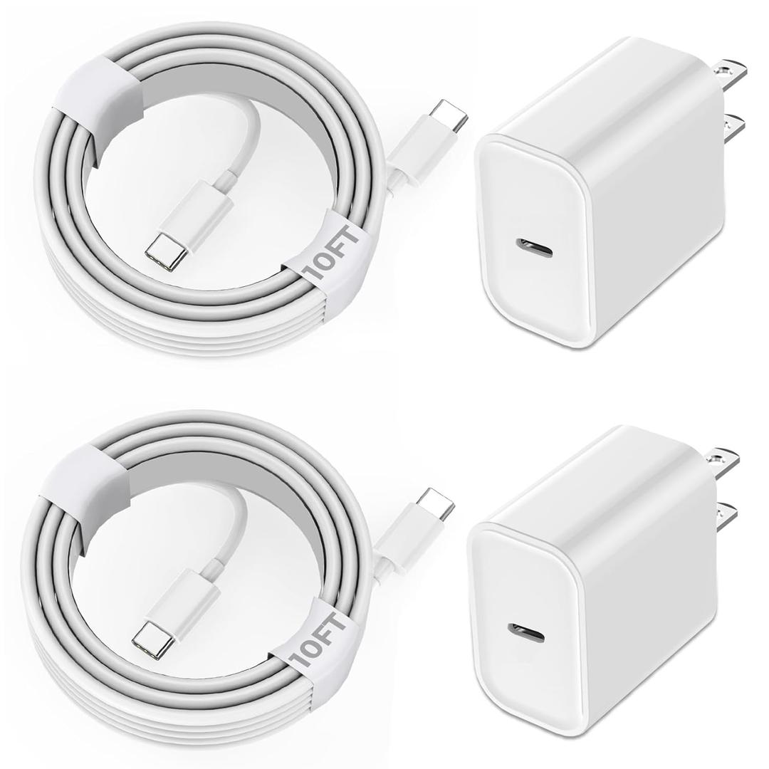 iPhone 17/16/15 Charger Fast Charging, 2Pack 10FT Long USB C to C iPhone Fast Charging Cable Cord with 20W USB C Fast Charger Block Adapter for iPhone 17/16 Pro/15 ProMax/15 Plus,iPad 12.9/11/10.9/Air