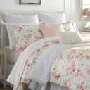 Laura Ashley - Twin Comforter Set, Plush Velour Micromink Face Bedding with Soft Cotton Reverse, Medium Weight for Year Round Use, 2 Piece Bed Set with Matching Pillowcase (Wisteria Pink)