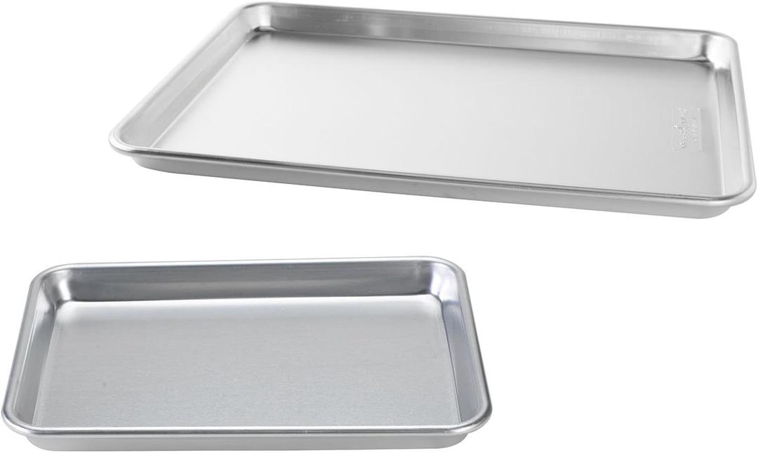 Nordic Ware Naturals Half Sheet and Quarter Sheet Baking Set - USA Made Aluminum Commercial Quality Sheet Pans for Baking or Roasting, Encapsulated Galvanized Steel Rim Prevents Warping