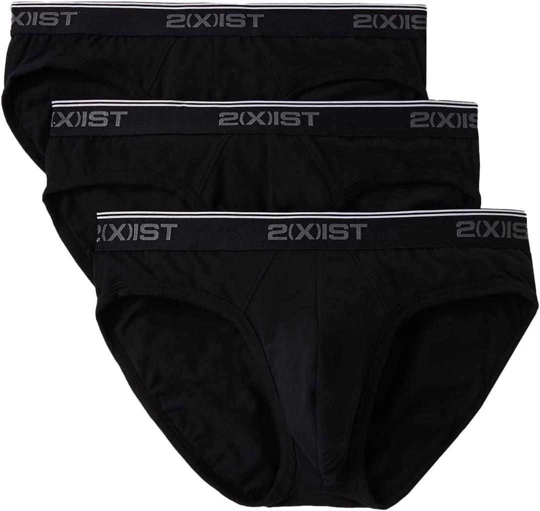 2(X)IST mens Cotton Stretch No Show Brief 3-pack (Large, Black/Black/Black)