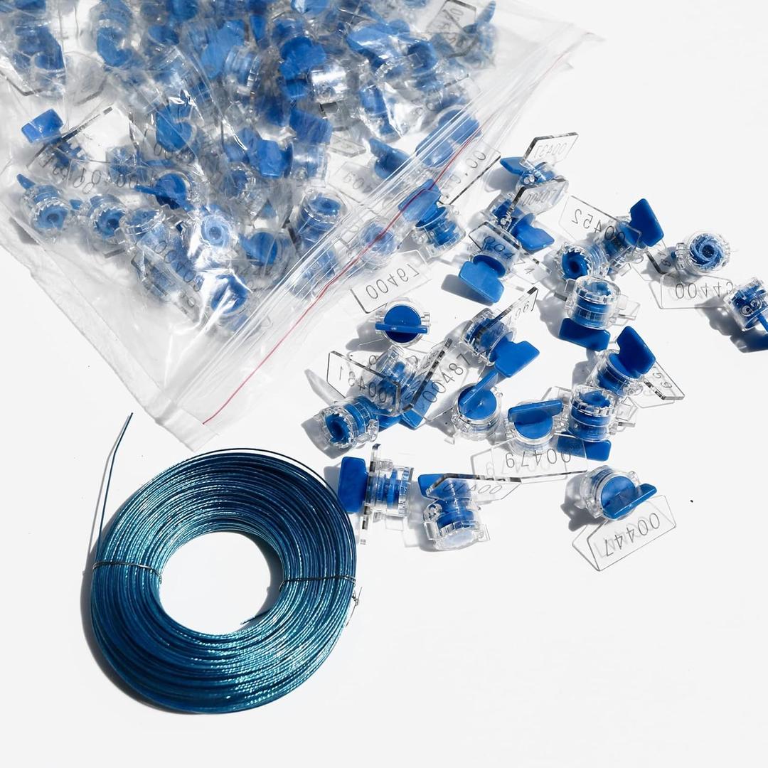 100PCS Blue Plastic Meter Seal Sets Security Lock Fake Iron with 80M Steel Seal Wires
