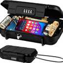 Portable Travel Safe Lock Box 4-Digit Combination Mini Safe Box, Anti-Theft Beach Security Lockbox Waterproof Small Lockable Box with Removable Wire Rope for Dorm Beach Hotel Car Home Office (Black)