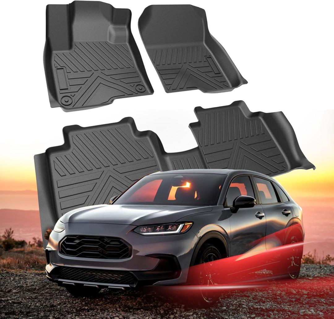 Carbon Fiber Floor Mats for Honda HR-V HRV 2023 2024 2025, All Weather Protection TPE Car Mats Custom Car Liners Accessories, Front & 2nd Row Floor Liners Set, Black