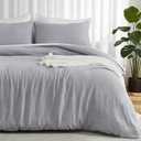 EMME Muslin Cotton Duvet Cover Set Light Grey Queen Size Linen Like Soft Breathable Lightweight Summer Comforter Cover Set with Zipper Closure (Light Grey, Queen, 90"x90")