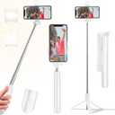 Selfie Stick Tripod, 40 in Retractable Tripod for iPhone with Wireless Remote Control & Light, Portable Phone Tripod for Photograph, Live Streaming, Video Recording, Compatible with All Cellphones (White)