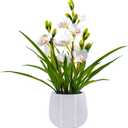 Artificial Orchid Flowers Fake Cymbidium Plant in Pot, 19" Tall Faux Orchids for Home Decor Indoor, Lifelike Silk Flowers for Centerpieces Office Arrangement-White