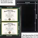 GraduationMall Double 8.5x11 Diploma Frame,Solid Wood & Tempered Glass,Black Finish with Gold Trim,Forest Green & Gold Mat