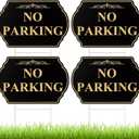 Juexica 4 Pcs No Parking Signs with Stand - 12" x 8" No Parking Yard Sign Double Sided, Heavy-duty Metal, Weatherproof & UV Protected for Driveway, Private Property(Gold Black)
