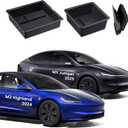 3PCS Center Console Organizer Tray for Tesla 2025 Model Y Juniper & Model 3 Highland 2025 2024, 2025 Upgrade Car Accessories with Center Console Storage Tray Armrest Hidden Storage Box (BLACK)