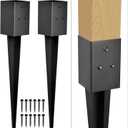 Fence Post Anchor 4''x4'', Heavy Duty Metal Fence Post Anchor Ground Spike 24''x4''x4'' for Fence, Mailbox, Bird feeder, Decking, Banner, ... with The Black Powder Coating Cover on The Surface (Set 2)