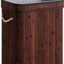 StorageWorks Laundry Hamper with Lid, Foldable Bamboo Laundry Basket, Clothes Hamper with Handles, Organizer and Storage for Laundry Room, Bedroom, Dorm, Brown