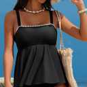 Aleumdr Tankini Swimsuits for Women Modest Two Piece Bathing Suit Square Neck Swim Top with High Waisted Bottom (Black, S)