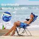 Tall Beach Chairs for Adults, 17" High Backpack Beach Chair with Wooden Armrests, 5 Positions Reclining Heavy Duty Chair with Large Cooler Pouch, Support to 350LBS Striped Blue,1pack