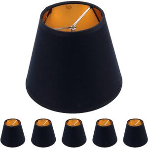 6Pcs Chandelier Shade for Candelabra Bulbs, Clip Mount Shade, 3.54" X 5.9" X 4.72" Small Lamp Shades Set of 6 for Chandelier Table Lamps Hallway Lamps, Black & Gold