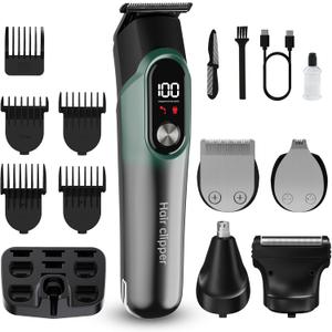 RUIBO Hair Clippers for Men Professional 5 in 1 Cord/Cordless Beard Nose Ear Body Grooming Hair Clipper Trimmer with Smart Charge Technology (Green)