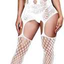 XIUSEMY Women Sexy Bodysuit Fishnet Bodystocking One Piece Badydoll Nightwear(One Size, WK White)