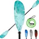 Angler Kayak Paddles Carbon Fiber Shaft and Plastic Blade, Floating Adjustable Fihsing Kayak Oars with Paddle Leash, 230-250cm/90-98 inch, Teal