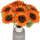 IPOPU Artificial Sunflowers 20" Sunflowers Artificial Flowers 8PCS Long Stem Sunflowers with Leaves Large Silk Fake Sunflowers Decoration for Outdoor Home Party Wedding DIY Decor(Orange)