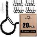 ADIIL 20 PCS Q Hanger Hooks with Safety Buckle, Windproof Screw Hooks for Hanging Outdoor String Lights, Plants, Christmas Patio Lights, 2.2 Inches, Black 