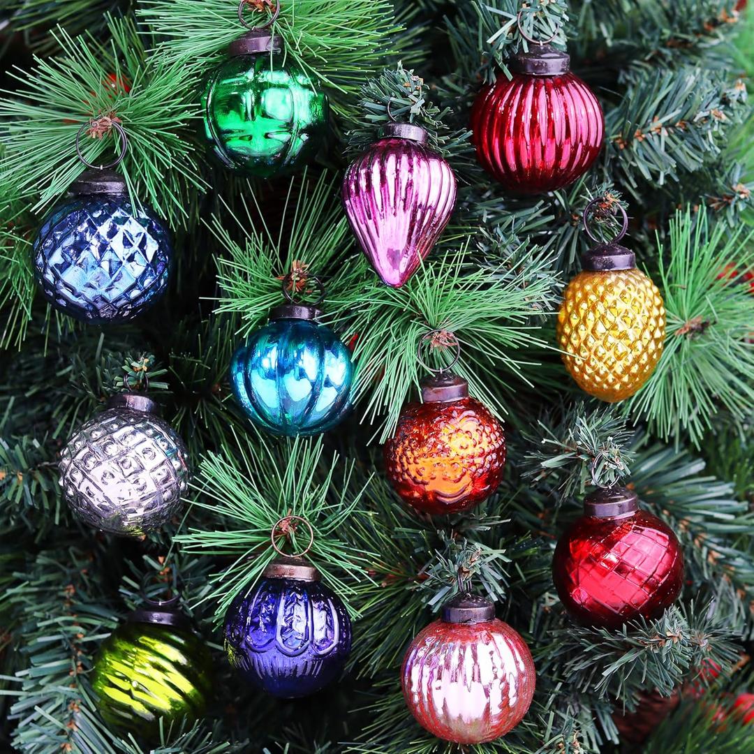 IndianShelf 12 Vintage Christmas Ornaments Multi Glass Christmas Balls Unique Large Ornaments for Christmas Tree, Halloween, New Year, Valentine Day, Holidays, Event & Wedding Party Decor- 2 Inch