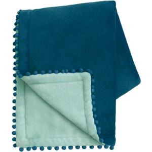 MONDAY MOOSE Cozy Fleece Throw Blanket with Pom Pom Fringe, Super Soft Flannel Blanket, Double-Sided Designs, for Couch Bed Sofa Home Decor (50x60 inch, Blue/Light Aqua)