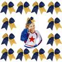 DEEKA 12PCS 8" Two Toned Large Cheer Hair Bows Ponytail Holder Handmade for Teen Girls Softball Cheerleader Sports-Navy Blue/Antique Gold