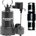 Superior Pump 92031 Cast Iron Submersible Sump Pump with Vertical Float Switch, plus 1-1/2-Inch Rubber Boot Check Valve, 1/3 HP, Kit