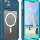 Phone Case Compatible with iPhone 15 Plus, Magnetic Waterproof DropProof DirtProof Snowproof Anti-Scratch Heavy Duty Full Body Protect Built in Screen Protector Rugged 6.7 inch (Cyan-sky blue)