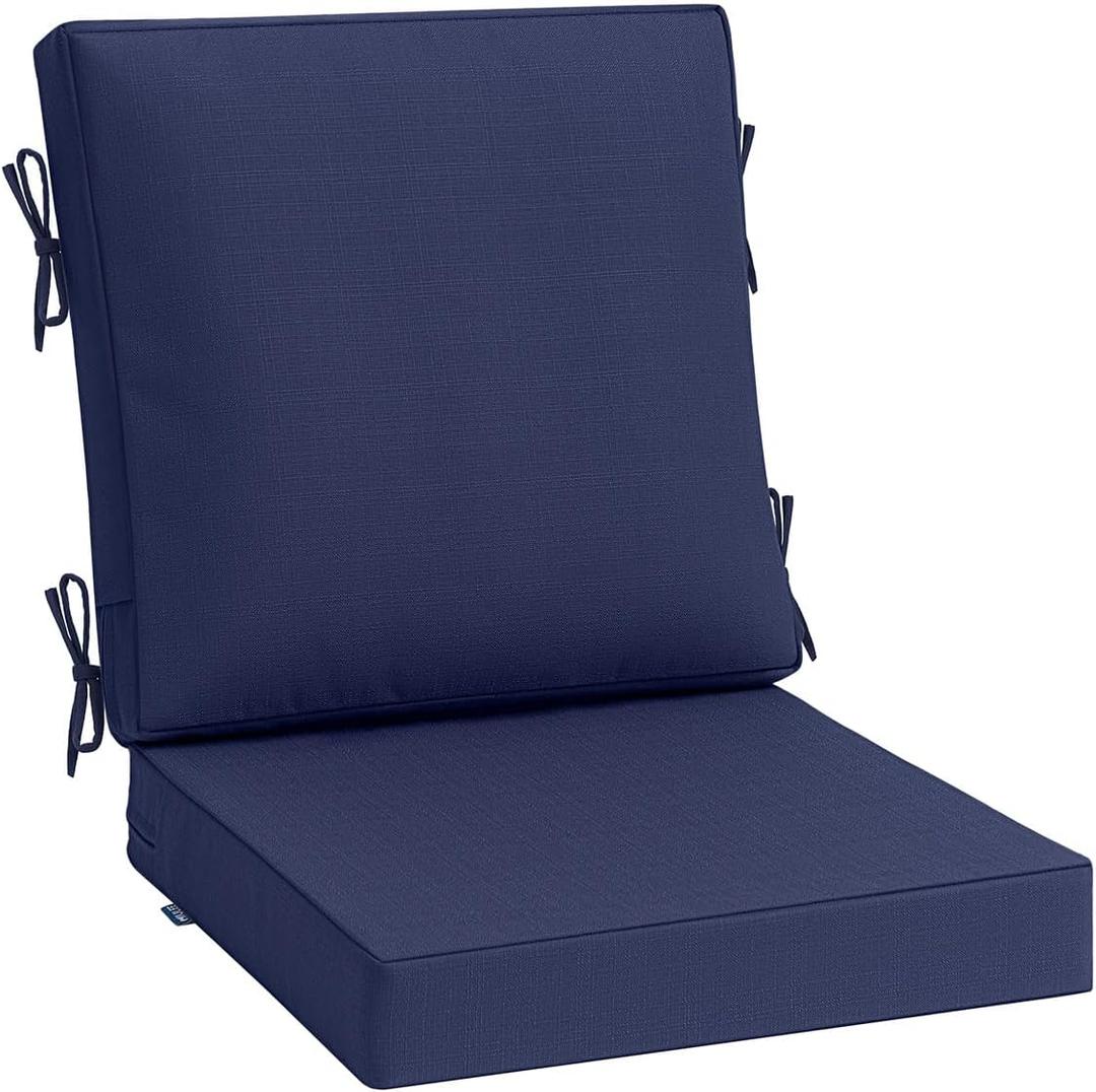 MIULEE Navy Outdoor Dining Cushion 20x20 Inch Waterproof & 3 Year Color Fastness Deep Seat and Back Cushion for Patio Furniture Chair with Ties