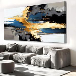 liysawg Wall Art Abstract Wall Art Prints Canvas Painting Black Yellow Blue Modern Large Artwork for Living Room Bedroom Office Home Decor 71"x36", 71L" x 36W"