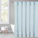 YOSTEV Light Blue Ruffle Shower Curtain Farmhouse Fabric Cloth Shower Curtains for Bathroom 72x72 Inches,Standard Size