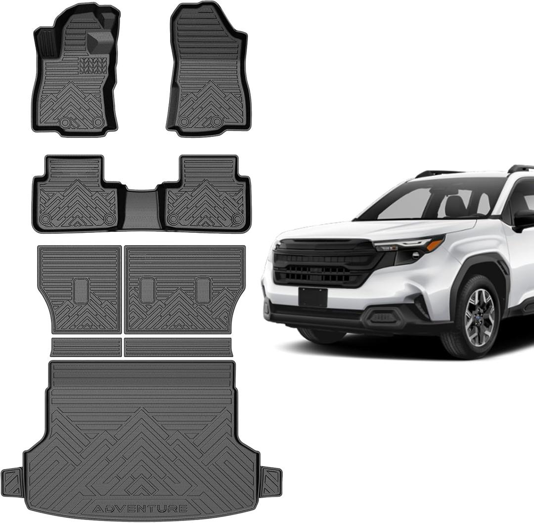 Mixsuper Floor Mats for Subaru Forester 2025, Cargo Mat Backrest Mats for Forester, All Weather 2 Row Floor Liners and Trunk Mat Accessories Set Black