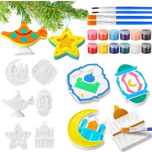Suzile 40 Pcs Ramadan DIY Painting Gifts Arts and Crafts Eid Gifts Ceramic Painting Kit Includes Paint Own Plaster Stones with Paints Brushes, Plaster Drawing Kits for Ramadan DIY Activities