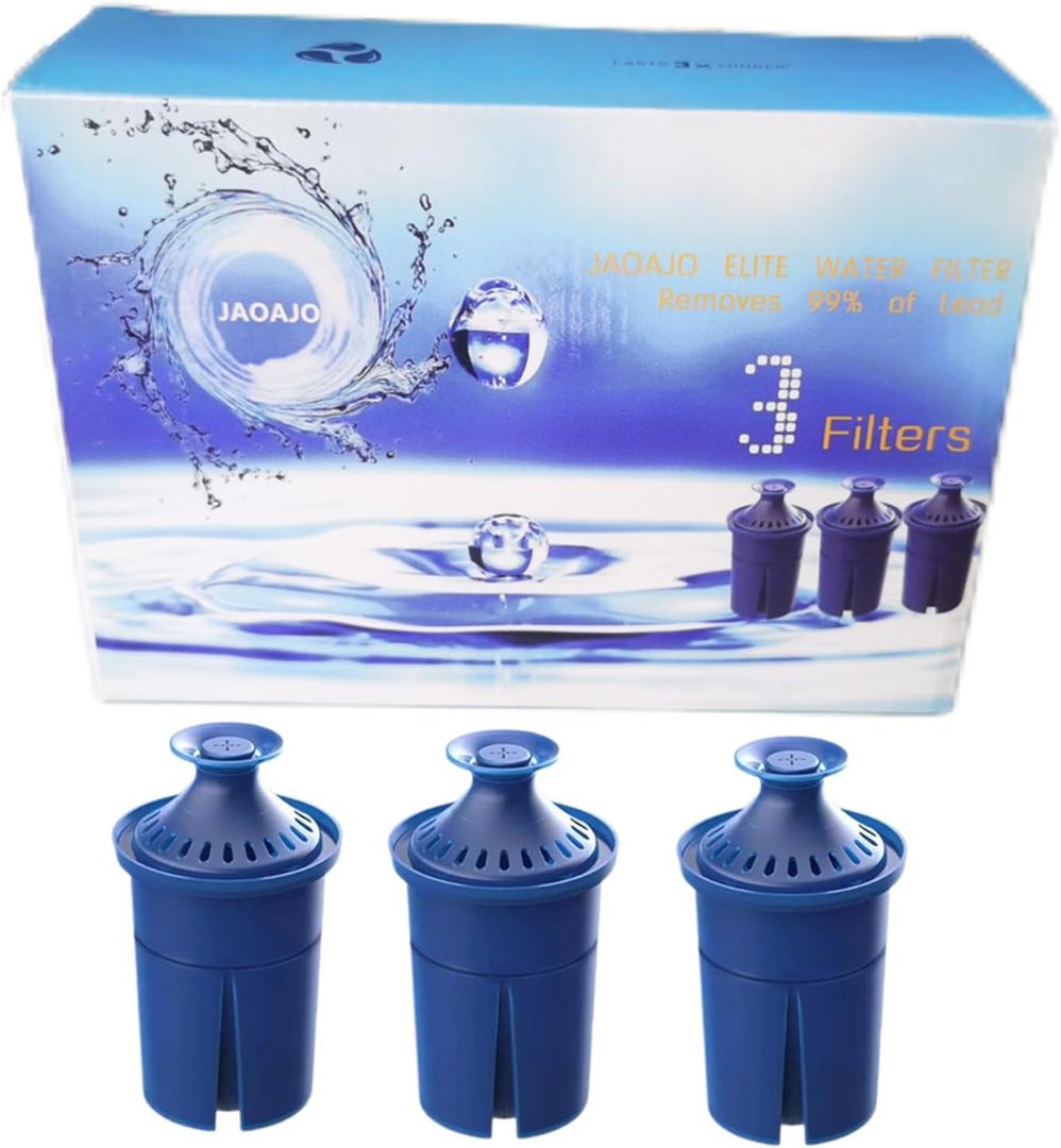 Elite Water Filter Lasting 6 Months-Efficient Long-Life Elite Filter, Replacement for Brita Pitcher Water Filter and Dispensers, Etc.,BPA FREE,3 Count(Blue)