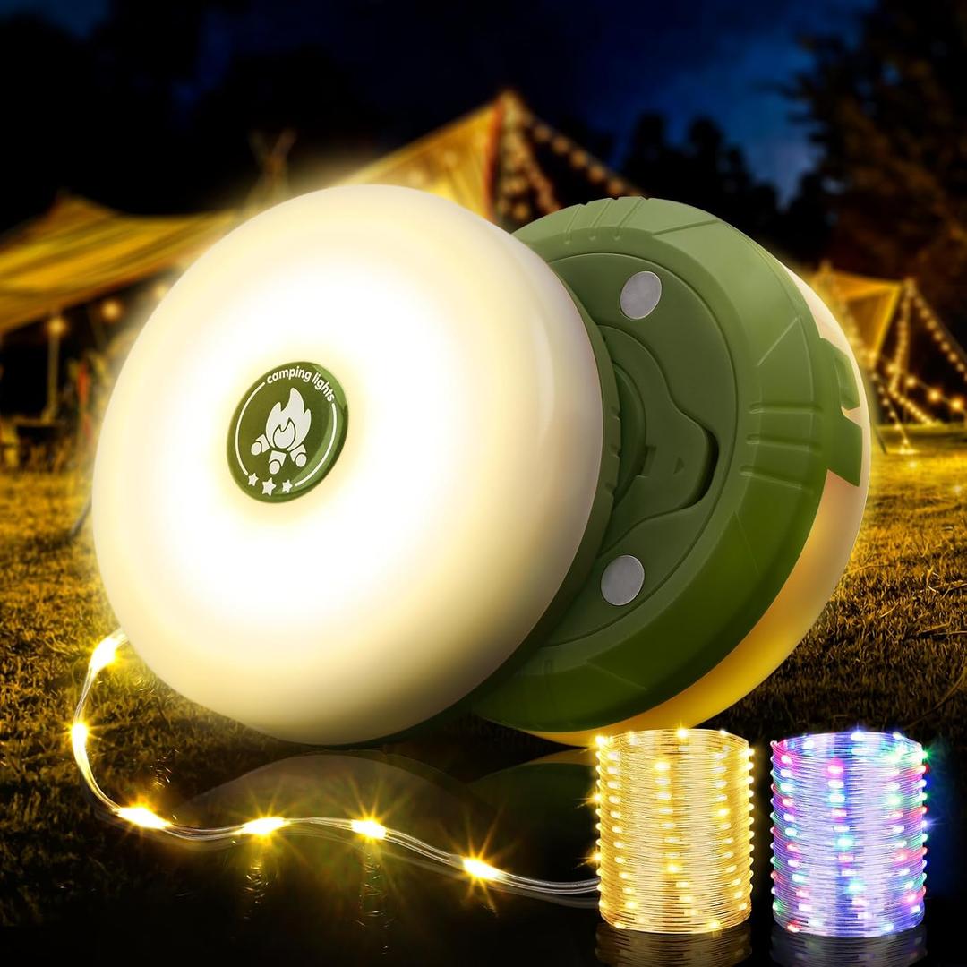 OGERY 2-Pack Camping String Lights, 4 in 1 Quick Storage 32.8FT Rechargeable Tent Lights String with 8 Lighting Modes, Hanging Waterproof Portable LED Lamp for Outdoor Patio Awning Party Essentials (Green)
