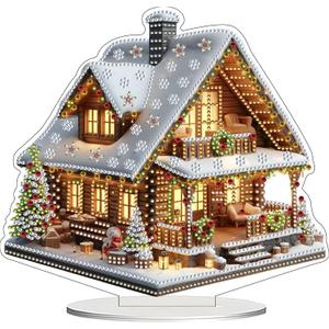JJFox DIY 5D Tabletop Diamond Art Painting Kit Desktop Ornament Special Shaped Rhinestone Desk Placement OrnamentHome Office Stand Up Gem Painting Craft KitGift (Christmas House)