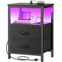 Huuger Night Stand with Charger Station and LED Lights, 2 Drawer Nightstand, Bed Side Table with Open Shelf, End Table, Fabric Dresser for Bedroom, Black, 11.8"D x 15.7"W x 23.6"H（2 Drawers）