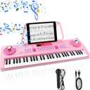 WOSTOO Kids Keyboard Piano, Portable 61 Keys Keyboard Electronic Digital Piano, Early Learning Educational Musical Piano Toy Keyboard for Beginners with Music Stand, Microphone (Pink)
