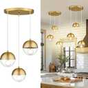 LMS Brushed Gold 3-Light Cluster Pendant Lights, Modern Kitchen Island Lighting with Clear Globe Glass Shade, Adjustable Hanging Cord Ceiling Light for Home Office Bathroom Dining Room, LMS-186BGC3