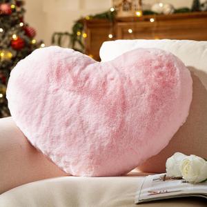 YRXRUS Heart Pillows, Love Heart Shaped Pillow, Small Cute Pink Heart Pillows for Gifts, Faux Rabbit Throw Pillows for Her, Kids, Girls Home Decoration, 10X11 Inch