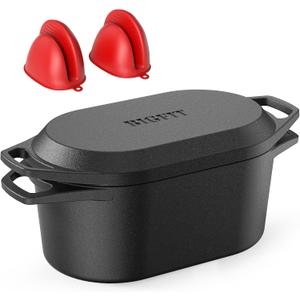 Dutch Oven for Bread Baking, 3.4QT Cast Iron Bread Pan Loaf Pans with Lid, Pre-Seasoned Oval Bread Oven, Bread Pan for Homemade Sourdough Bread Baking & Versatile Cooking, Black