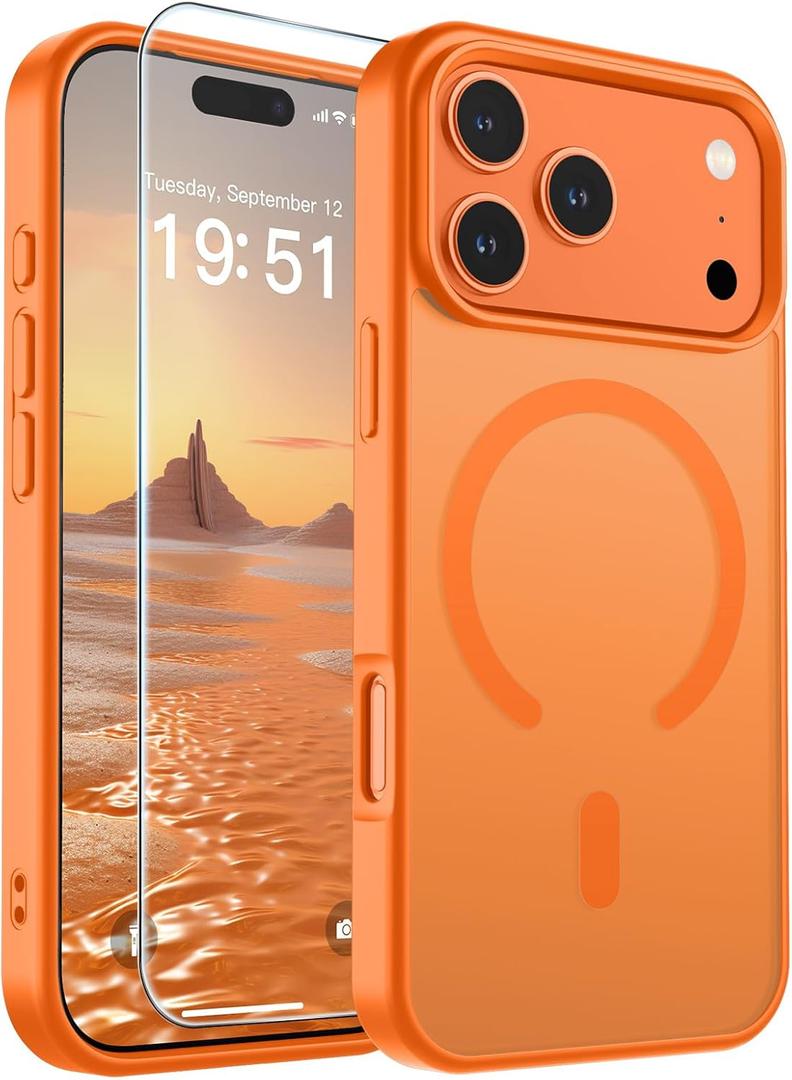 SUPFINE Magnetic for iPhone 17 Pro Case with Screen Protector (Compatible with MagSafe)(Military Grade Drop Protection) Translucent Matte Shockproof with Anti-Fingerprint Phone Cover,Starry Orange
