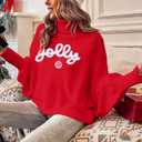 Christmas Sweaters for Women Merry Sweater: Oversized Turtleneck Sweaters 2025 Long Batwing Sleeve Xmas Pullover Tops (Red-4)