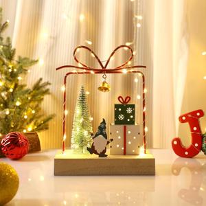 Christmas Tabletop Decoration, Wooden Lighted Christmas Gift Box Collectible Buildings Decorations, Christmas Giftboxes Santa Ornaments, Battery Operated Christmas Indoor Fireplace Table Decorations